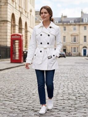 Banana Republic White Double-Breasted Trench Coat with Belt